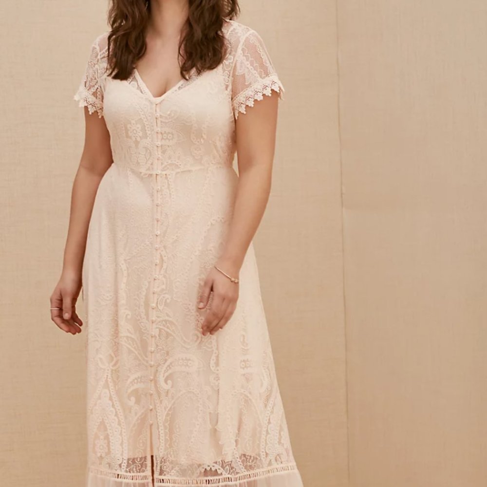 Torrid Light Pink Lace Button Front Maxi Dress